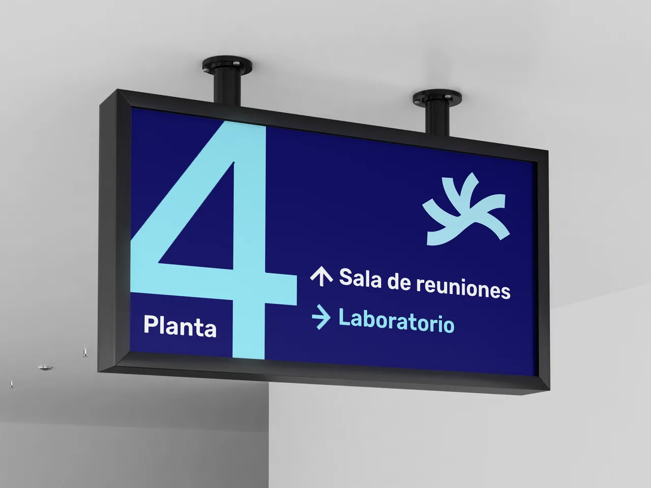 Banderola de señalética de planta con el isotipo